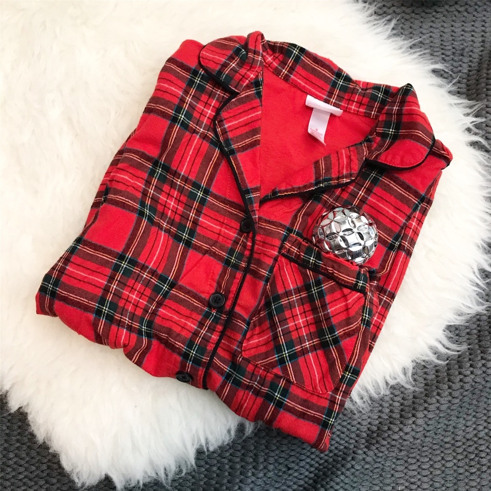 Classic Red Green Flannel Plaid Pajama Sleep Shirt